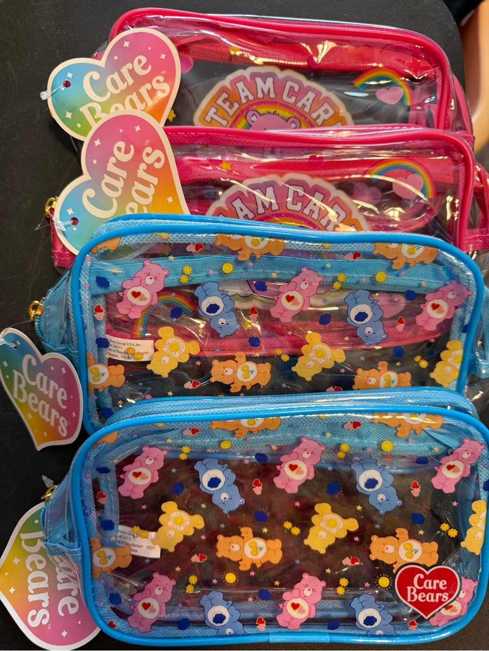 Care Bears Clear Pink and Blue Kids Cosmetic/ School Bags Set Set of 4